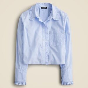 J. Crew cotton poplin Ruffle trim Light Blue Button Down Shirt